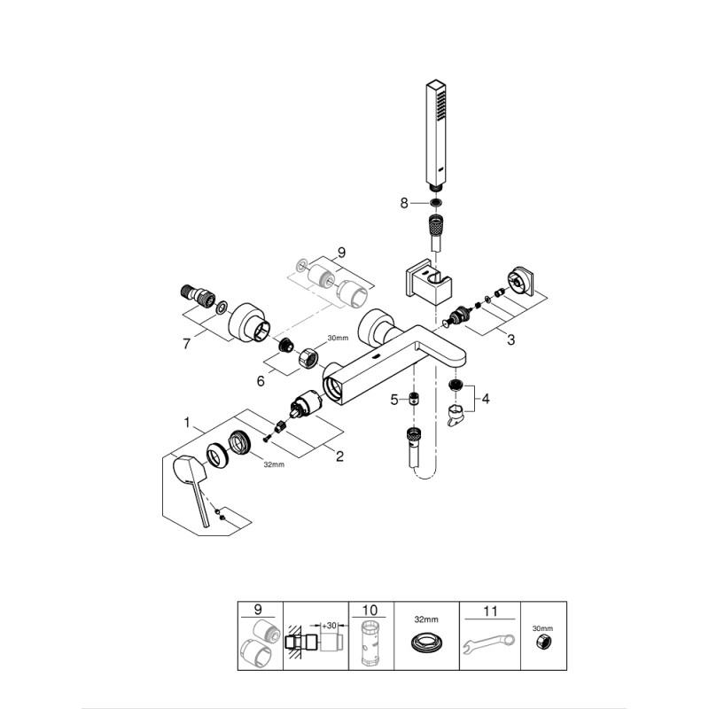 Grohe Plus Смеситель однорычажный для ванны с душевым гарнитуром (33547003)