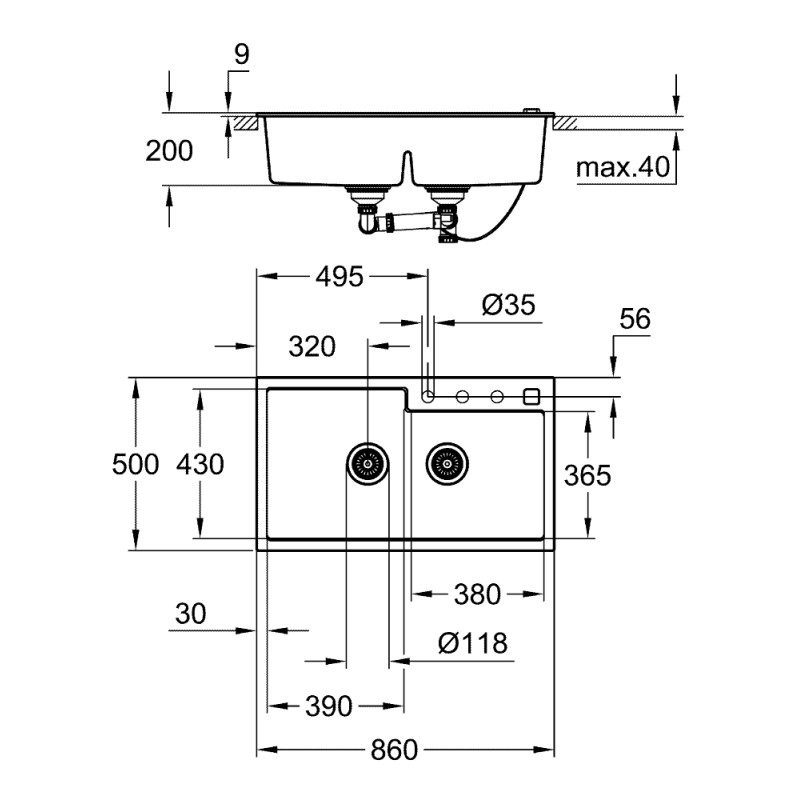 Grohe Мойка для кухни 860 х 500 мм, Granite Black (31649AP0)
