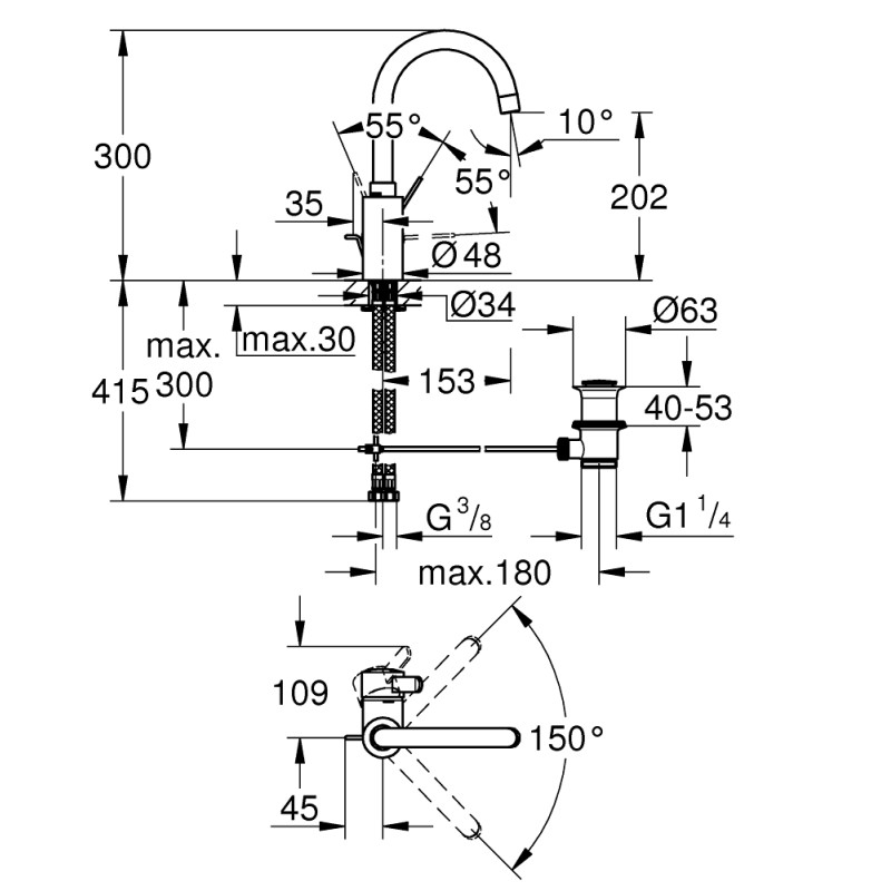 Grohe Eurosmart Cosmopolitan Смеситель однорычажный для раковины L-Size (32830001)
