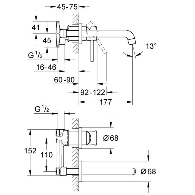 Grohe BauClassic Смеситель для раковины, скрытого монтажа (2029200C)