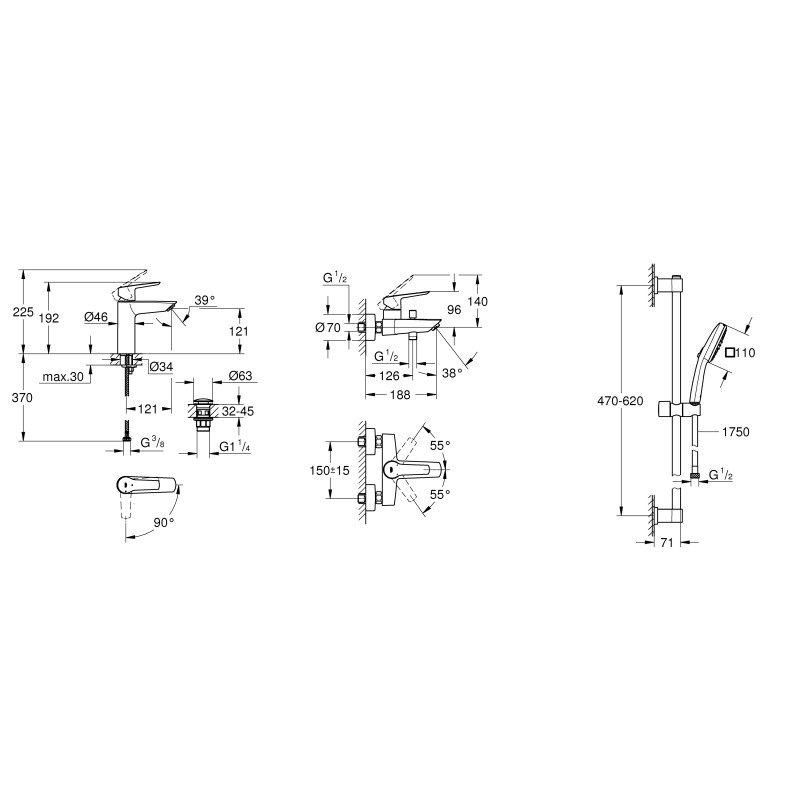 Grohe Набор смесителей QuickFix Start 3 в 1 для ванны (UA202301ME)