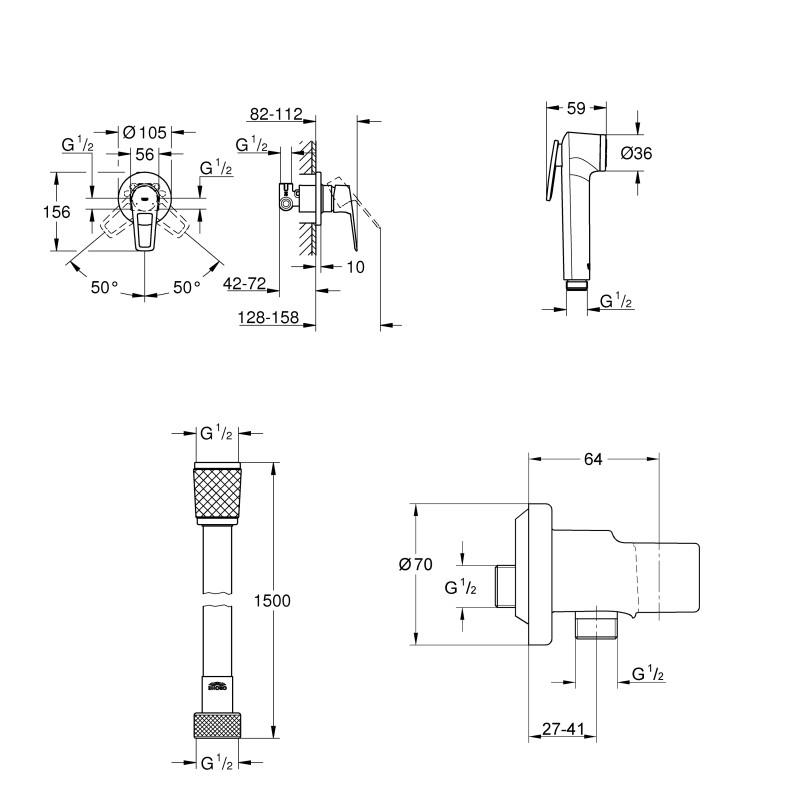 Grohe QuickFix Готовый комплект для гигиенического душа BauLoop New с Vitalio trigger spray (UA202406QF)