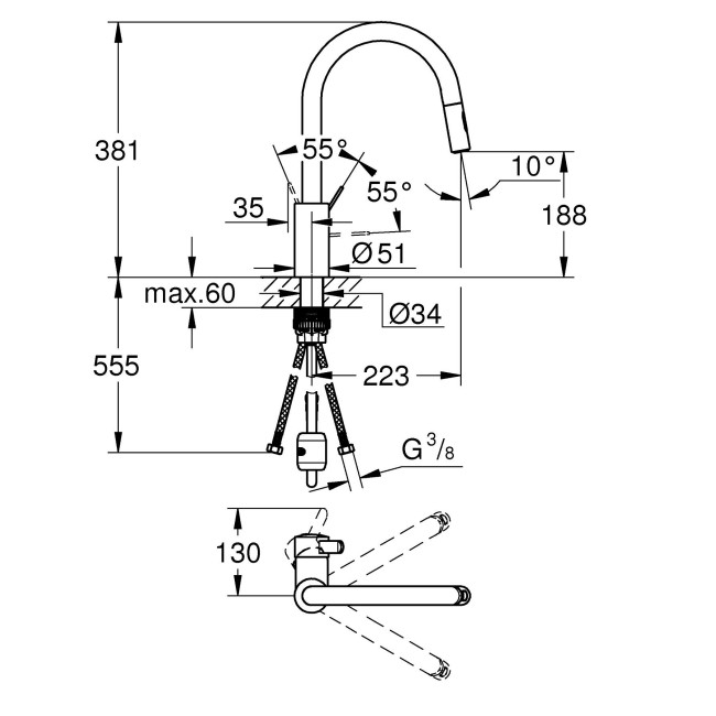 Grohe Via Cosmo Одноважільний змішувач для мийки (30612000)