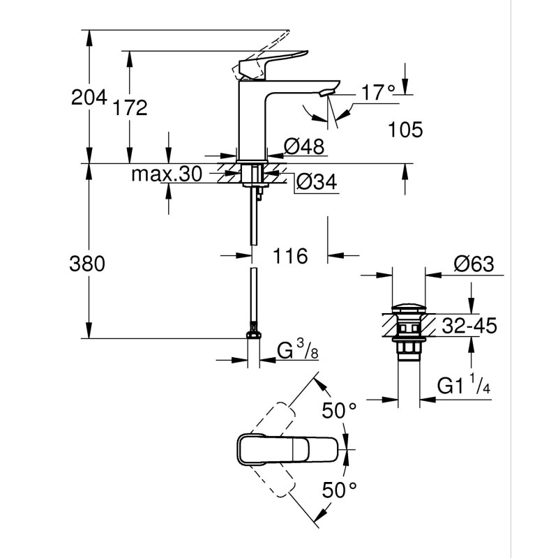 Grohe Dice Однорычажный смеситель для раковины M-размера. (1018330000)
