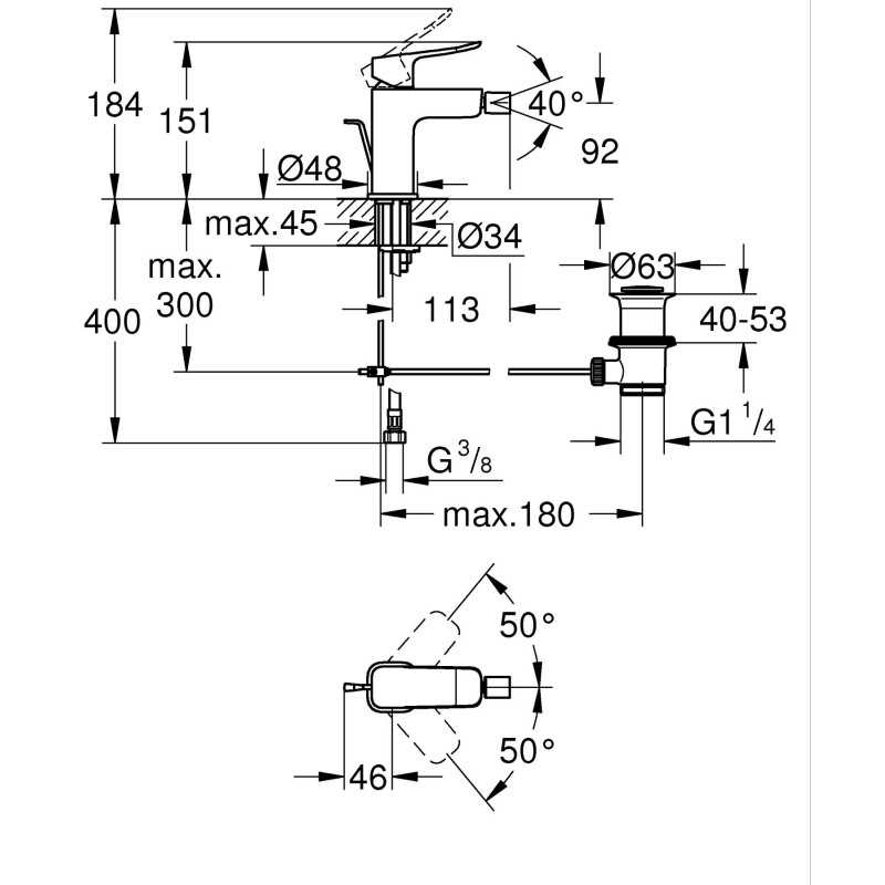 Grohe Dice Однорычажный смеситель для биде S-размера. (1018772430) Grohe Dice Однорычажный смеситель для биде S-размера. (1018772430)