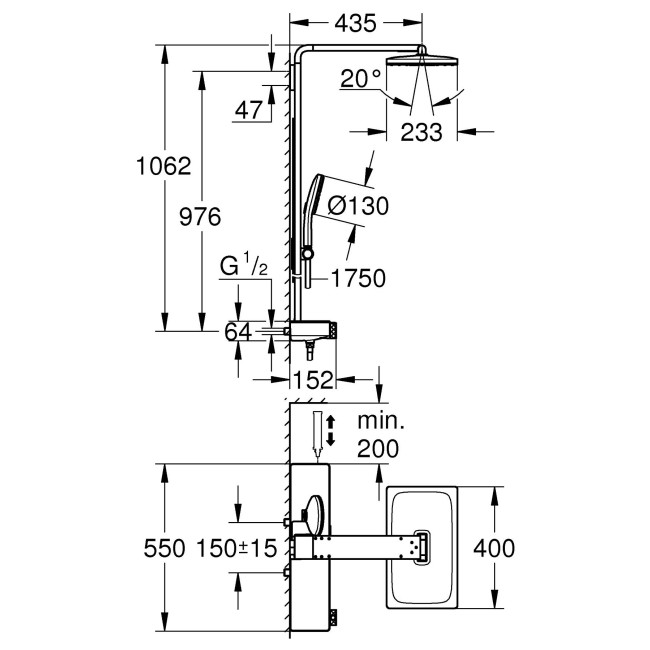 GROHE SPA Rainshower Aqua Pure Душова система з термостатом для настінного монтажу (1009620000)