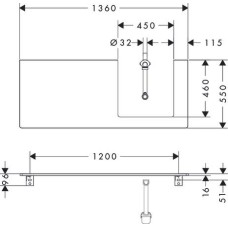 Консоль 1360/550 Xelu Q з вирізом праворуч для встановлення накладної раковини, 54098050 High Gloss White