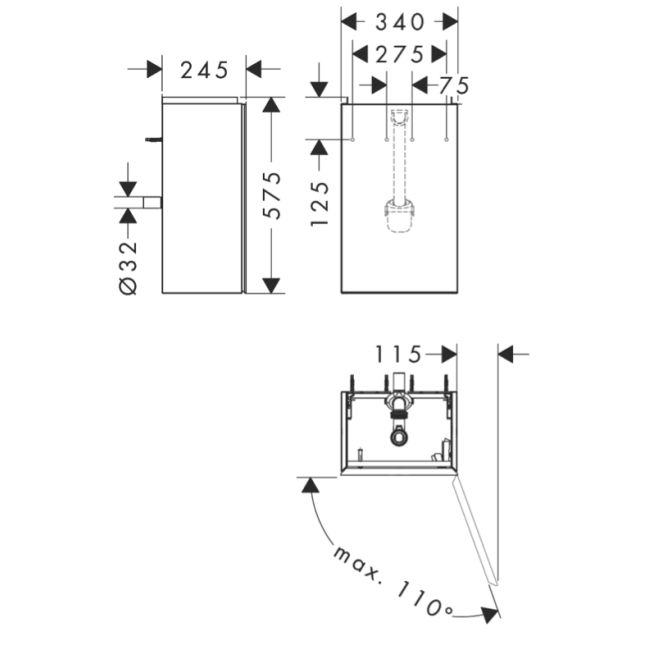 Тумба Xevolos E 340/245, дверная петля справа, 54171730 Slate Matt Grey / Dark Oak