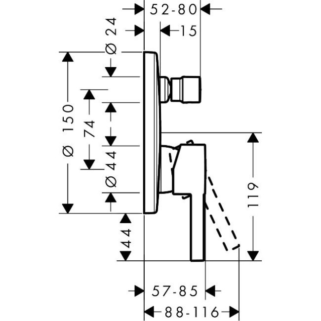 Змішувач hansgrohe Zesis S для душу прихованого монтажу, хром 74415000