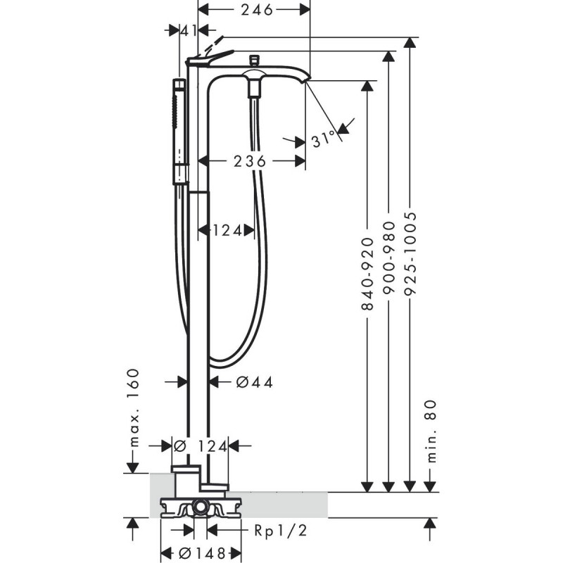 Смеситель hansgrohe Zesis S для ванны напольный, хром 74445000