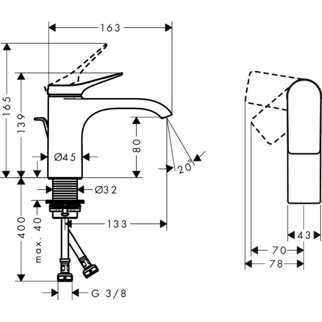 Змішувач hansgrohe Vivenis для раковини зі зливним гарнітуром, чорний матовий 75014670