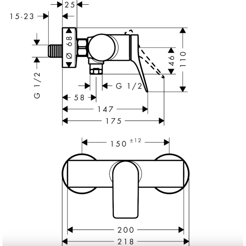 Смеситель hansgrohe Vivenis для душа настенный, черный матовый 75623670