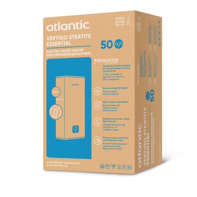 Водонагрівач побутовий електричний Atlantic Vertigo Steatite Essential 50 MP-040 2F 220G (1500W)