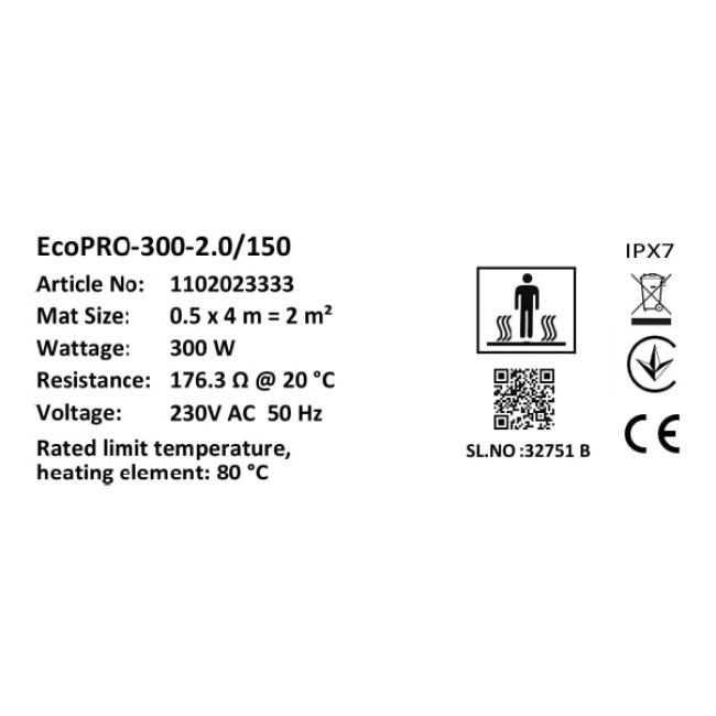 Комплект-Мат нагревательный Warmstad Max EcoPRO-300-2.0/150 W/m2 с терморегулятором RTP