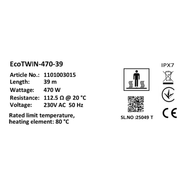 Кабель нагревательный в комплекте Warmstad Max EcoTWIN-470-39 W/m