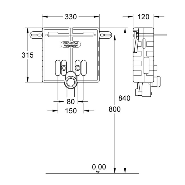 Grohe Uniset Инсталляция для раковины, для смесителей на одно отверстие (37576000)