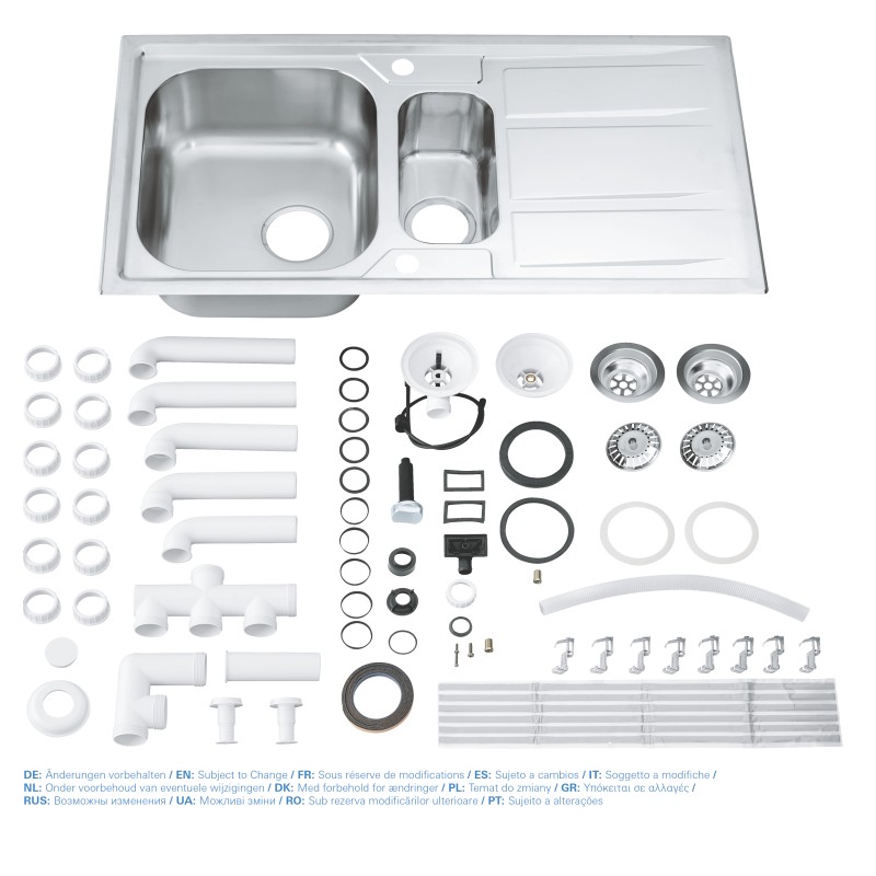 Grohe Мойка для кухни 970 x 500 мм с эксцентриком, 2 чаши, матовая (31564SD0)