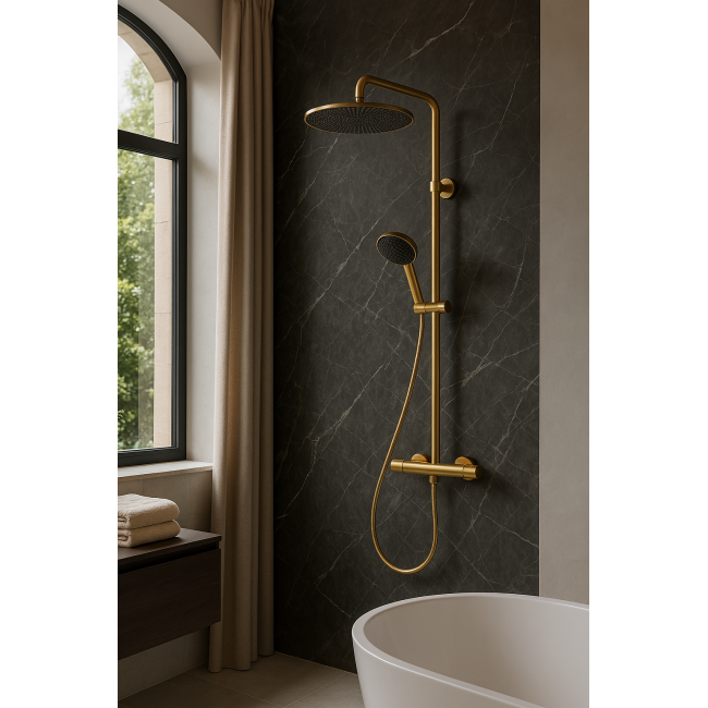 Душова система hansgrohe Raindance Alive S Puro 300 1jet EcoSmart 24593140, з термостатом Ecostat Element, бронза