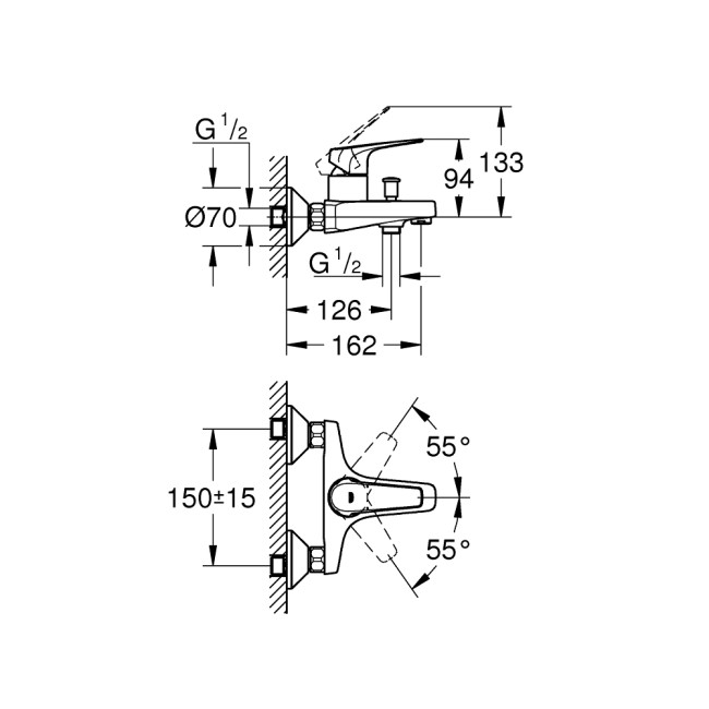Grohe BauFlow Смеситель однорычажный для ванны (23601000)