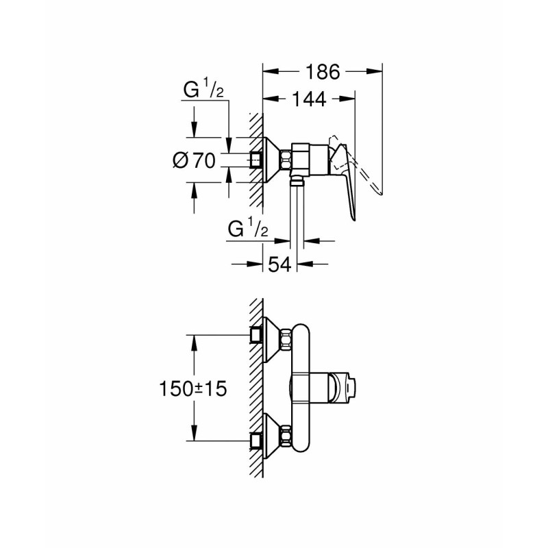 Grohe BauEdge Однорычажный смеситель для душа (23636000) Grohe BauEdge Однорычажный смеситель для душа (23636000)