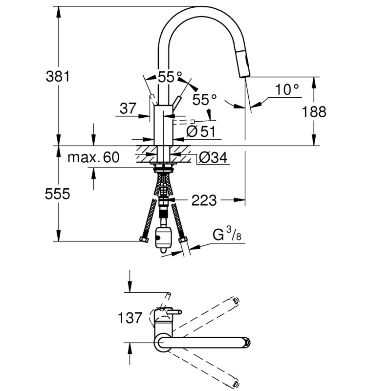 Grohe Concetto Одноважільний змішувач для мийки (31483002)