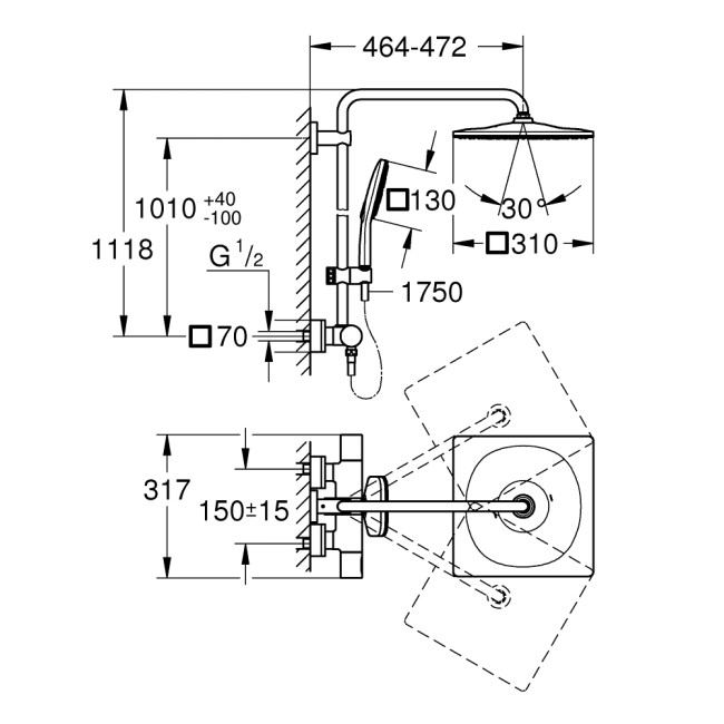 Grohe Rainshower Smartactive Cube 310 Душова система з термостатом для настінного монтажу (26649000)