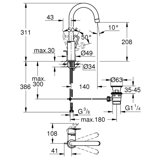 Grohe BauLoop New Смеситель однорычажный для раковины L-Size (23763001)