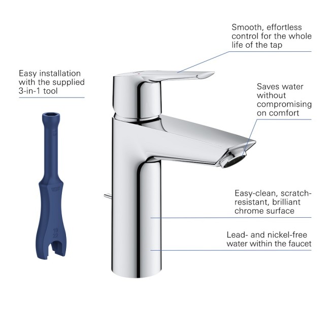 Grohe QuickFix Start Одноважільний змішувач для раковини M-Size (23455002)