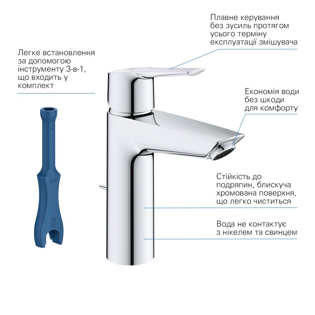 Grohe QuickFix Start Одноважільний змішувач для раковини M-Size (23455002)