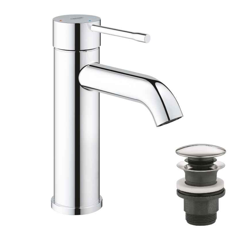 Grohe Essence New Смеситель однорычажный для раковины S-Size + нажимний донний клапан (24179001)