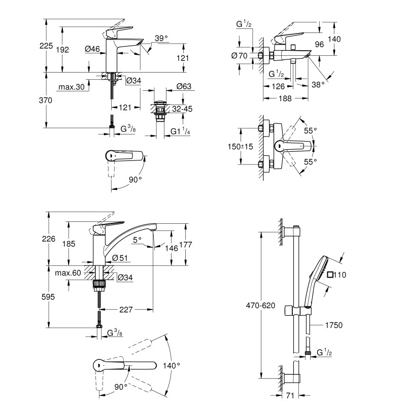 Grohe Набор смесителей QuickFix Start 4 в 1 для ванны и кухни (UA202301KE)
