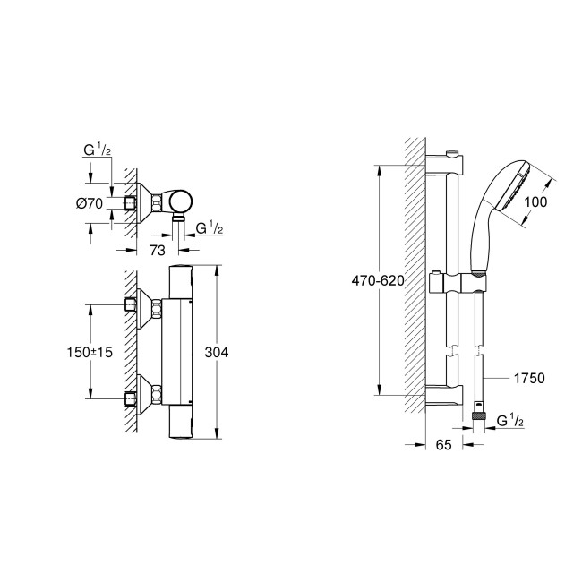 Grohe Precision Start Термостат для душа + Душевой гарнитур Vitalio Start 100 (UA303908T1)
