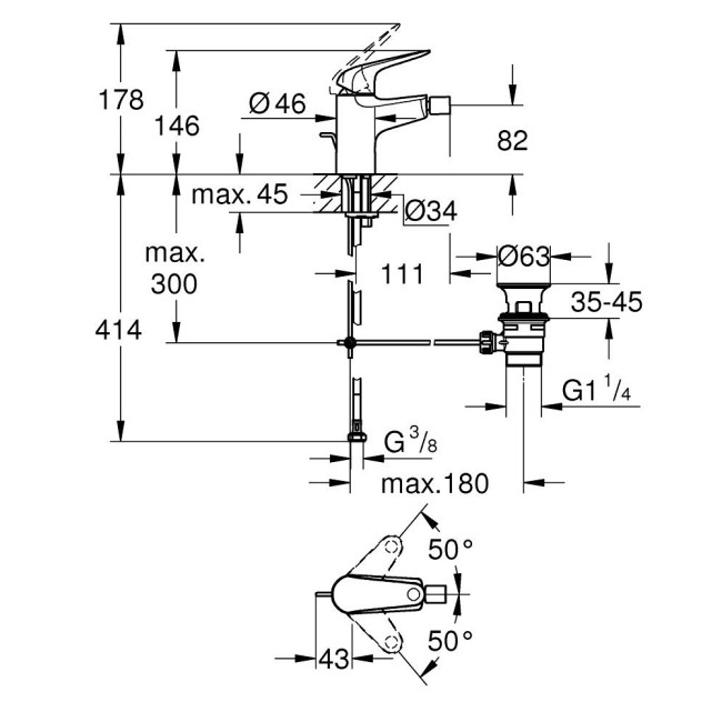 Grohe Euroeco Смеситель однорычажный для биде (23263001)