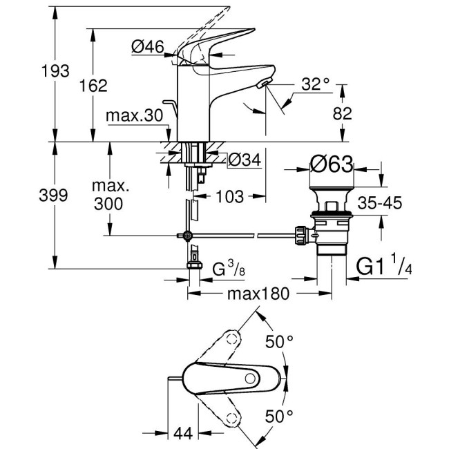 Grohe QuickFix Swift Одноважільний змішувач для раковини S-розміру (24316001)