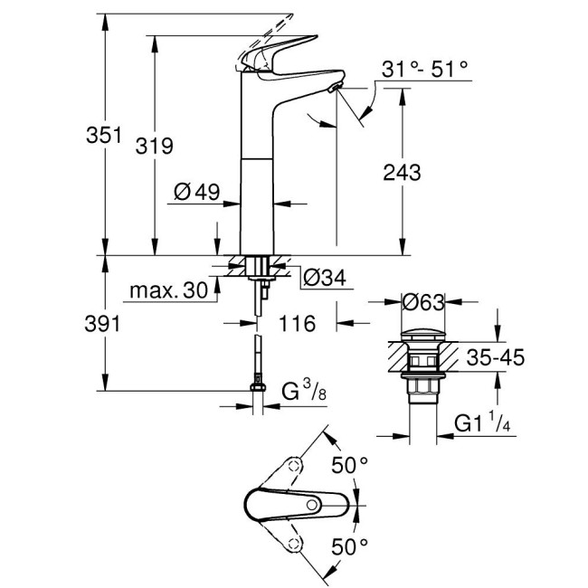 Grohe QuickFix Swift Одноважільний змішувач для раковини XL-розміру (24331001)