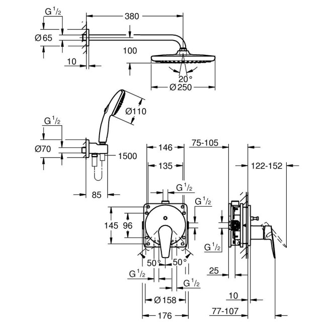 Grohe BauEdge Скрытая душевая система с Tempesta 250 (25290000)
