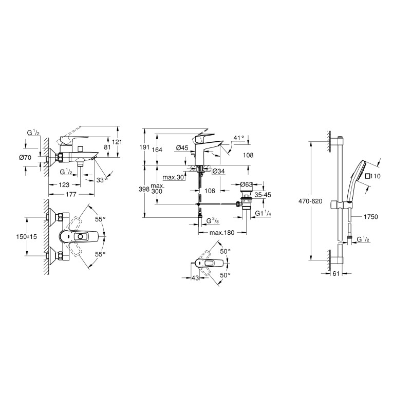 Grohe Комплект смесителей BauLoop New 3 в 1 для ванной (UA123215M1

)