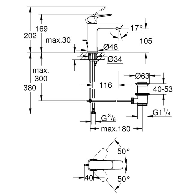 Grohe Cubeo Однорычажный смеситель для раковины M-размера. (1017490000)