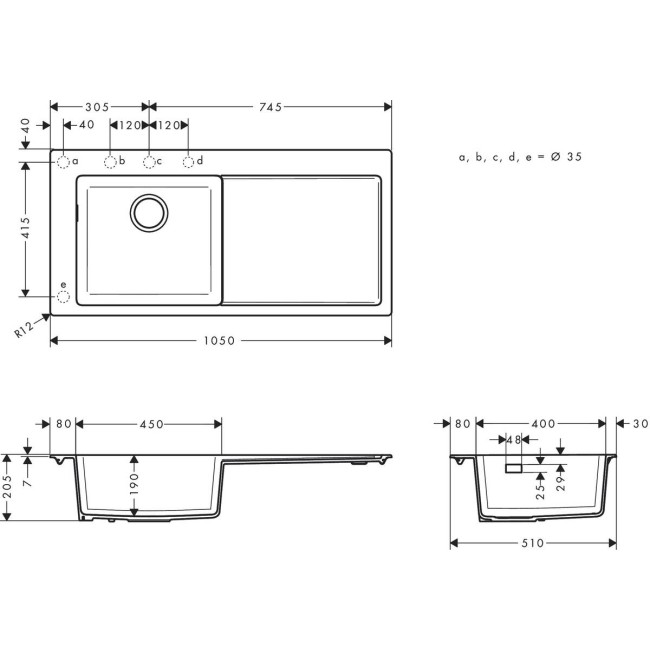 Мийка для кухні hansgrohe S51 S5110-F450 43330290 з сушилкою зправа, сірий камінь