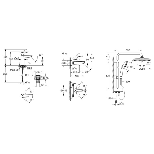 Grohe Комплект смесителей QuickFix Start 3 в 1 для ванной (UA303305RM)
