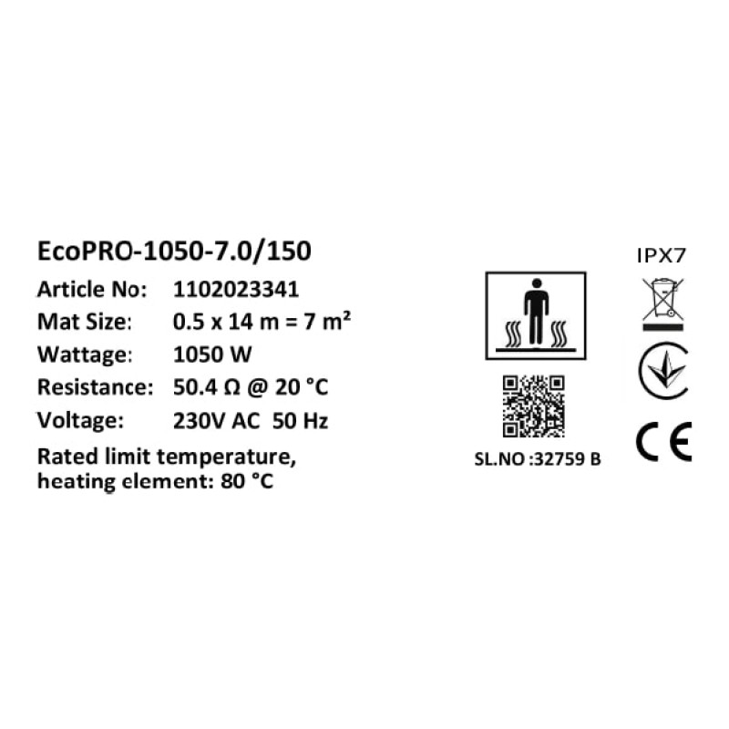 Комплект-Мат нагревательный Warmstad Max EcoPRO-1050-7.0/150 W/m2 с терморегулятором RTP