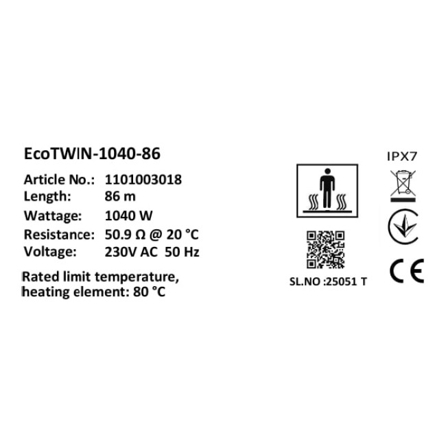 Кабель нагревательный в комплекте Warmstad Max EcoTWIN-1040-86 W/m