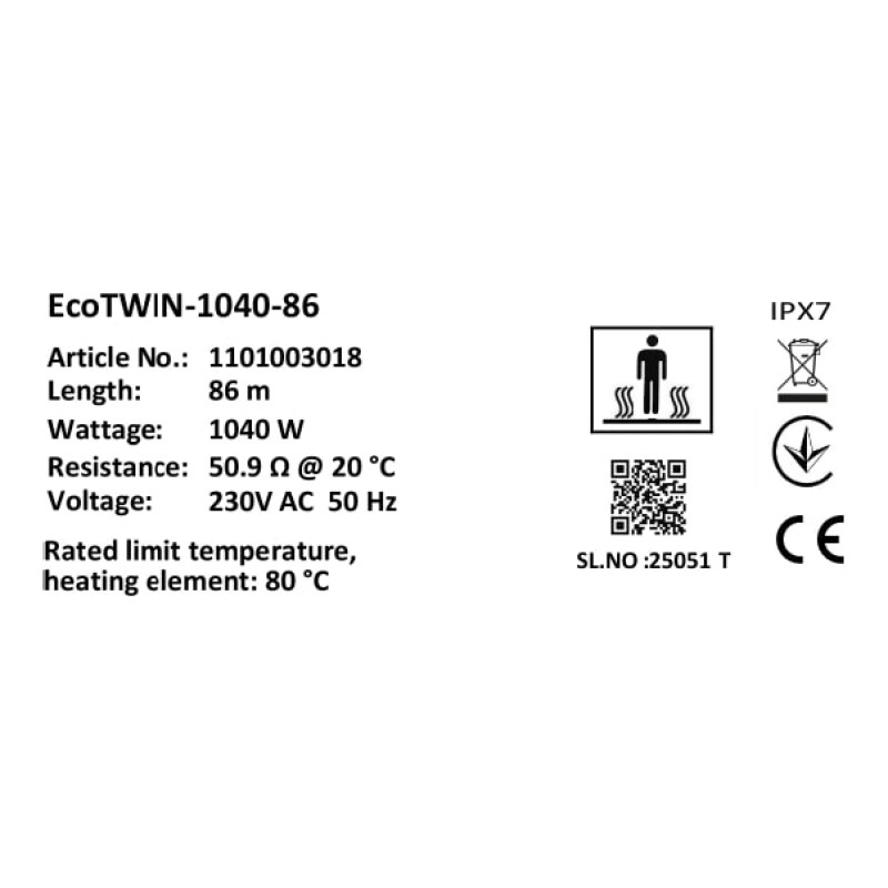 Кабель нагревательный в комплекте Warmstad Max EcoTWIN-1040-86 W/m