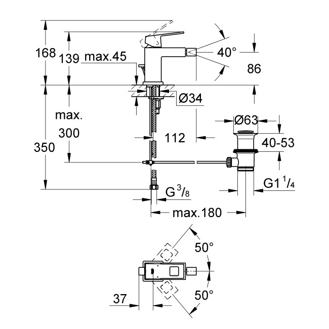 Grohe Eurocube Смеситель однорычажный для биде S-Size (23138000)