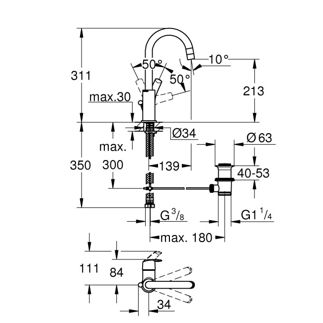 Grohe Eurosmart Одноважільний змішувач для раковини L-Size (23537002)