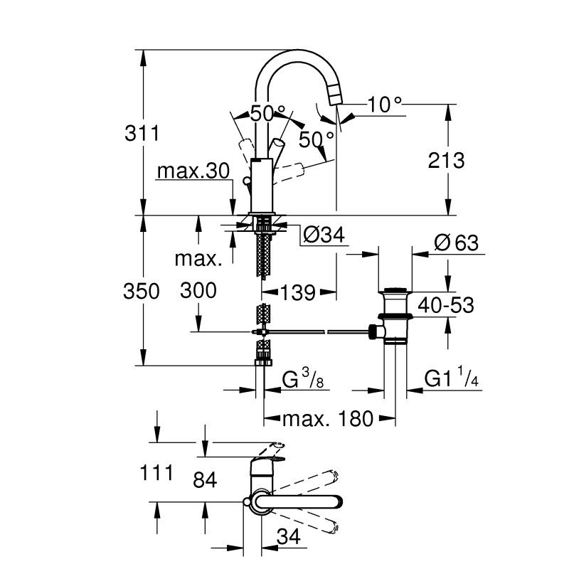 Grohe Eurosmart Смеситель однорычажный для раковины L-Size (23537002)