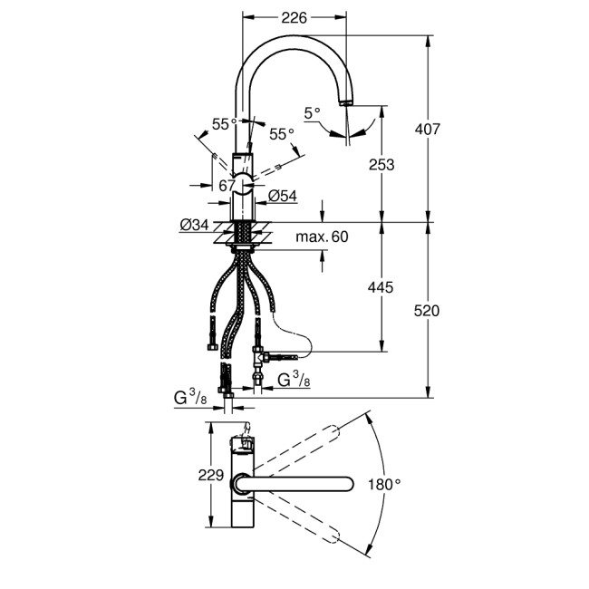 Grohe Blue Смеситель однорычажный для мойки Bi-Flow (33251000)