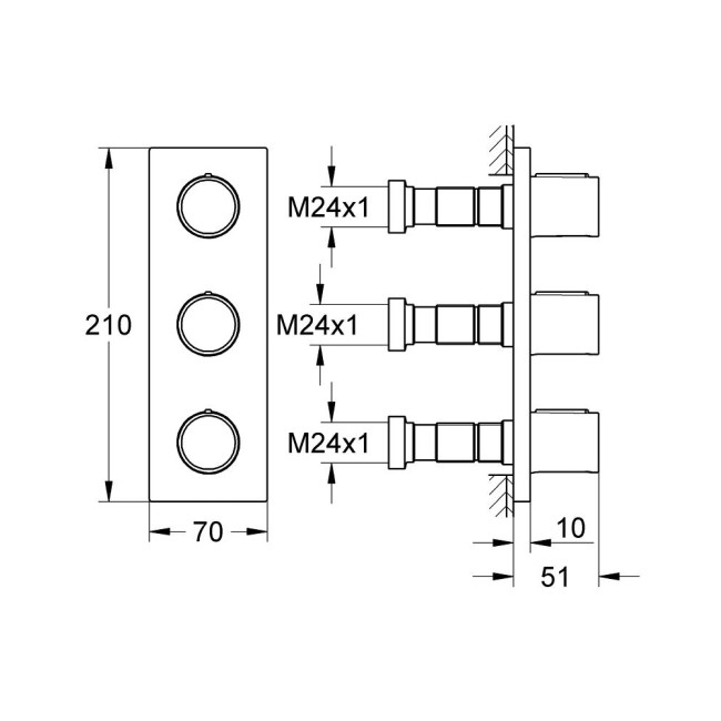 GROHE SPA Grohtherm F Внешняя часть встраиваемого вентиля, 3 выхода (27625000)