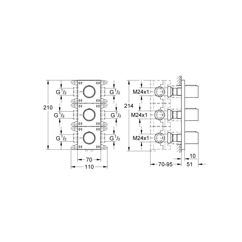 <i>GROHE SPA</i> Grohtherm F Внешняя часть встраиваемого вентиля, 3 выхода (27625000)