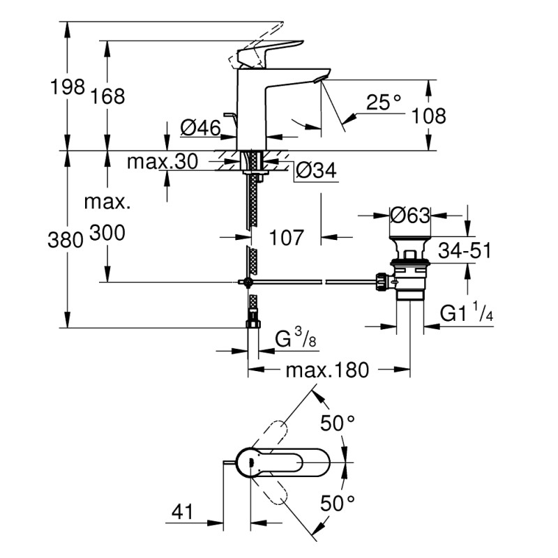 Grohe BauEdge Смеситель однорычажный для раковины M-Size (23758000)